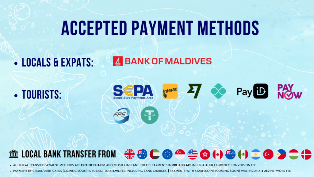 payment methods accepted for speedboats maldives dhigurah fulidhoo gulhi fulhadhoo